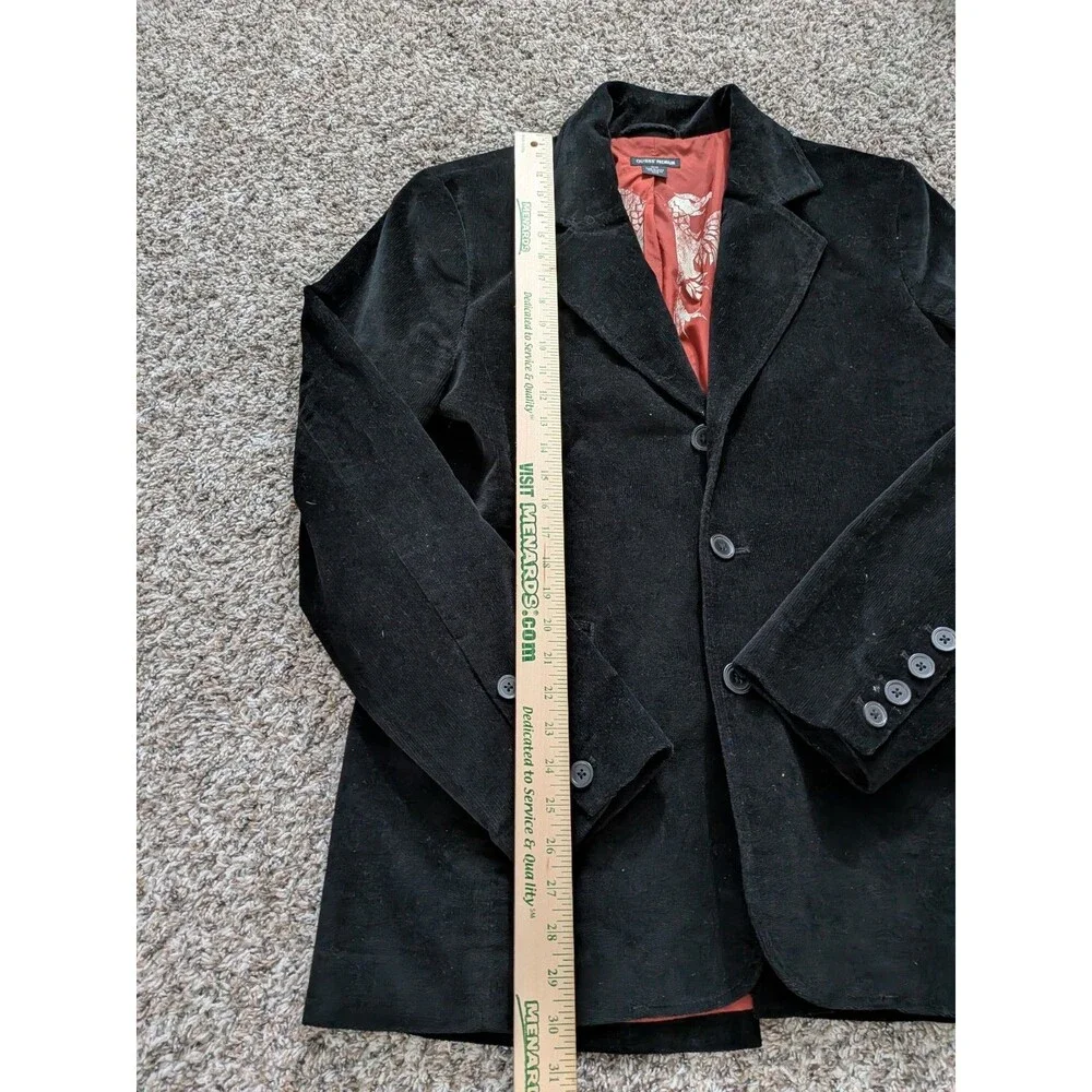 Guess Premium Blazer‎ Jacket 3-Button Black Velvety Velour Cotton Medium Mens